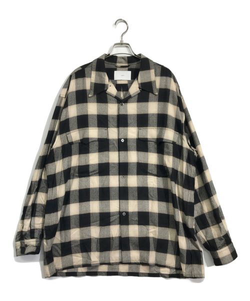 SUGARHILL（シュガーヒル）SUGARHILL (シュガーヒル) OMBRE PLAID LOOSE OPEN COLLAR BLOUSE ベージュ×ブラックの古着・服飾アイテム