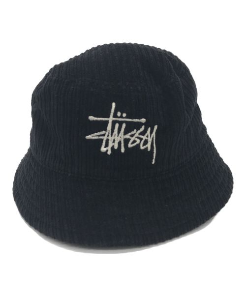 stussy（ステューシー）stussy (ステューシー) 刺繍ロゴコーデュロイバケットハット ブラックの古着・服飾アイテム