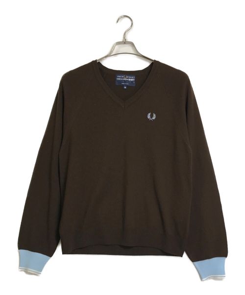 FRED PERRY（フレッドペリー）FRED PERRY (フレッドペリー) COMME des GARCONS (コムデギャルソン) Vネックニット　W12306 ブラウン サイズ:Mの古着・服飾アイテム