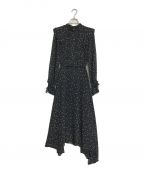 Ameri VINTAGEアメリヴィンテージ）の古着「POWER SHOULDER FRILL DRESS」｜ブラック