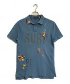 POLO RALPH LAURENポロ・ラルフローレン）の古着「トロピカル刺繍ヴィンテージ加工ポロシャツ　半袖　S/S ナンバリング」｜スカイブルー