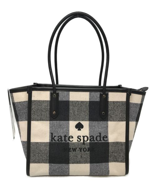 Kate Spade（ケイトスペード）Kate Spade (ケイトスペード) エラ フェスティブ チェック ファブリック トート バッグ ブラック×ホワイト サイズ:実寸参照の古着・服飾アイテム