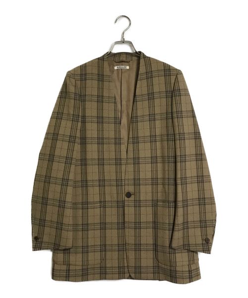 AURALEE（オーラリー）AURALEE (オーラリー) WOOL SERGE CHECK NO COLLAR JKT ブラウン サイズ:０の古着・服飾アイテム