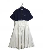 LACOSTEラコステ）の古着「ジップ カラーブロック コットンプチピケ ポロシャツドレス」｜ネイビー×ホワイト