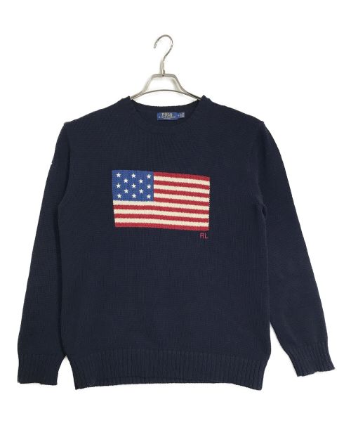 POLO RALPH LAUREN（ポロ・ラルフローレン）POLO RALPH LAUREN (ポロ・ラルフローレン) 星条旗ニット/ICONIC AMERICAN FLAG SWEATER ネイビー サイズ:Mの古着・服飾アイテム