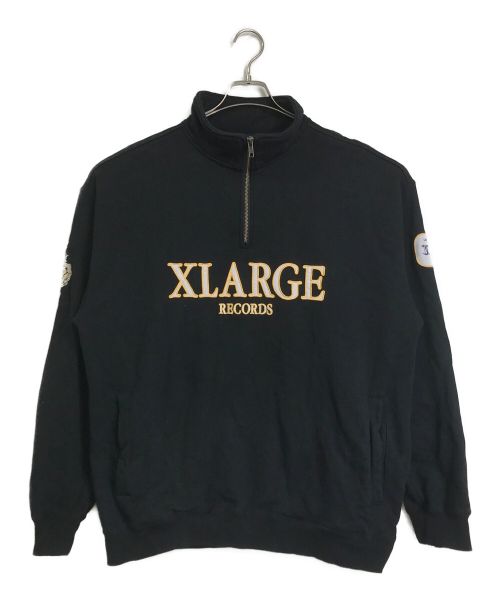 X-LARGE（エクストララージ）X-LARGE (エクストララージ) RECORDS ハーフジップ プルオーバースウェット ブラック サイズ:Lの古着・服飾アイテム