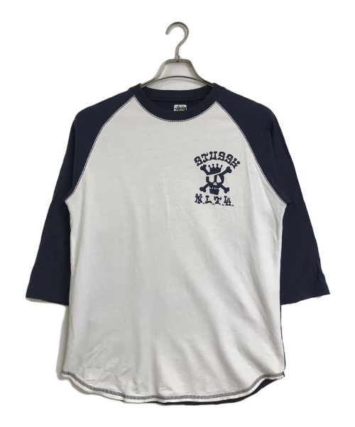 stussy（ステューシー）stussy (ステューシー) ラグランカットソー　バックプリント ネイビー×ホワイト サイズ:Mの古着・服飾アイテム