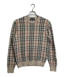 BURBERRY（バーバリー）の古着「ノバチェック クルーニット　長袖ニット　ウールニット　チェック　総柄　日本製」｜ベージュ