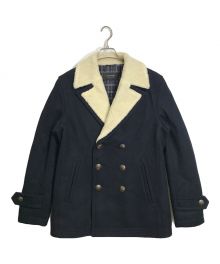 BURBERRY BLACK LABEL（バーバリーブラックレーベル）の古着「裏ボア ダブルハーフコート　ウールコート　アウター」｜ネイビー