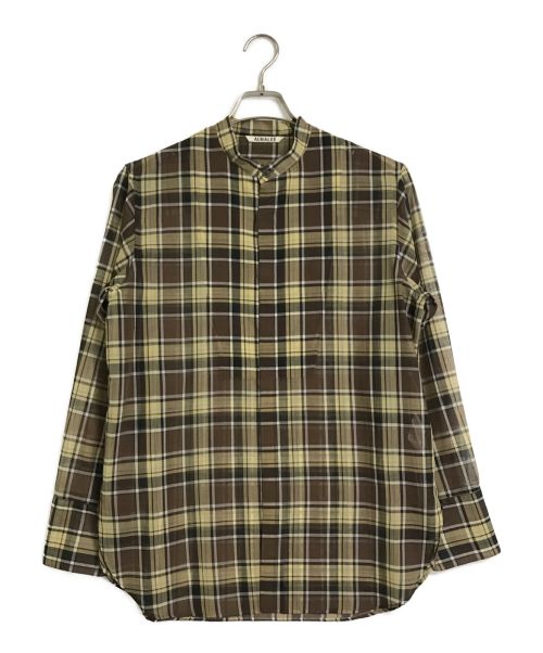 AURALEE（オーラリー）AURALEE (オーラリー) WOOL RECYCLE POLYESTER SHEER CLOTH STAND COLLAR SHIRT ブラウン サイズ:1の古着・服飾アイテム