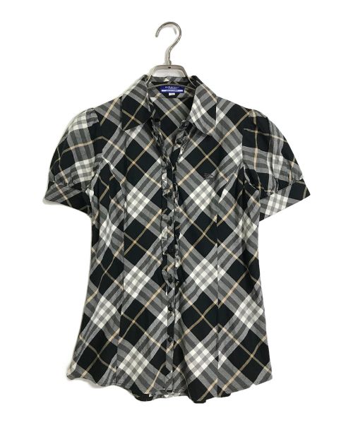 BURBERRY BLUE LABEL（バーバリーブルーレーベル）BURBERRY BLUE LABEL (バーバリーブルーレーベル) ノヴァチェックシャツ　半袖　S/S フリルシャツ　総柄 ブラック×グレー サイズ:36の古着・服飾アイテム