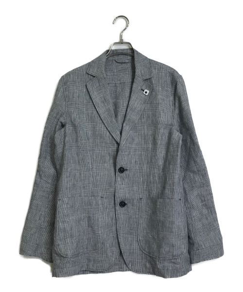 LARDINI（ラルディーニ）LARDINI (ラルディーニ) グレンチェックリネン混2Bシングルジャケット ブラウン サイズ:Sの古着・服飾アイテム