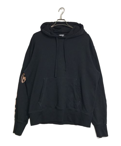 DIESEL（ディーゼル）DIESEL (ディーゼル) DIESEL　　S-MACS-HOOD/スリーブバックプリントパーカー　　 ブラック サイズ:Mの古着・服飾アイテム