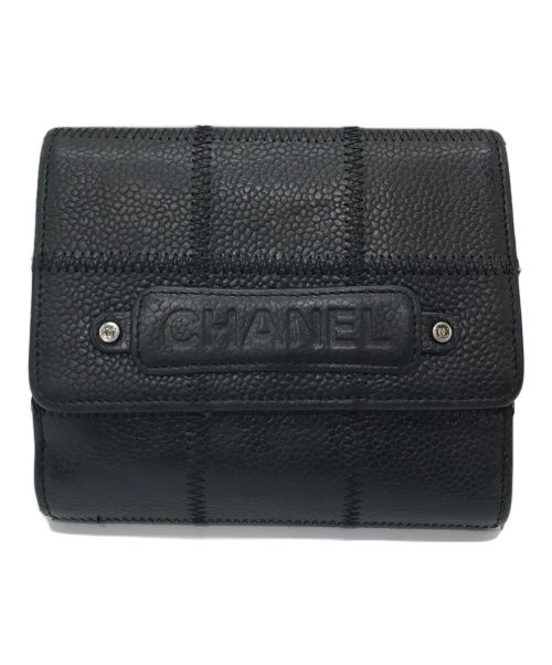 CHANEL（シャネル）CHANEL (シャネル) CHANEL　　チョコバー2つ折り財布　　キャビア ブラック サイズ:実寸参照の古着・服飾アイテム