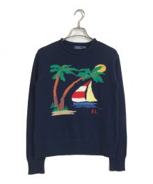 POLO RALPH LAUREN（ポロ・ラルフローレン）の古着「ビーチデザインロールネックニット　コットンニット　長袖ニット　セーター」｜ネイビー