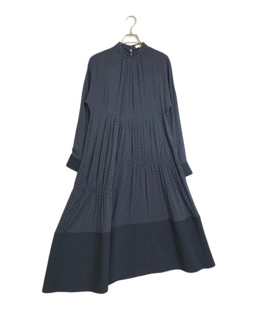 tibi（ティビ）tibi (ティビ) アシメデザインドットロングワンピース　デザインワンピース　長袖ワンピース ネイビー サイズ:XXSの古着・服飾アイテム