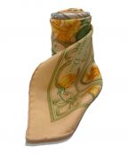 Christian Diorクリスチャン ディオール）の古着「ロゴ入りフラワー総柄シルクスカーフ　scarf」｜ピンク×オレンジ