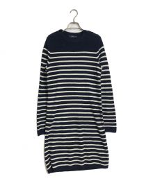 POLO RALPH LAUREN（ポロ・ラルフローレン）の古着「リネンコットンボーダーニットワンピース　長袖ワンピース　L/S  linen cotton border one-piece」｜ネイビー