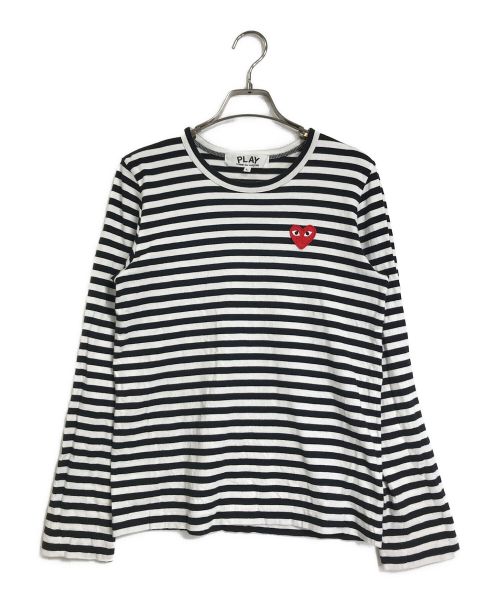 PLAY COMME des GARCONS（プレイ コムデギャルソン）PLAY COMME des GARCONS (プレイ コムデギャルソン) ハートワッペンボーダーTシャツ　ロングスリーブカットソー　長袖 ホワイト×ブラック サイズ:Lの古着・服飾アイテム