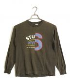 stussyステューシー）の古着「【古着】ロングスリーブTシャツ　ロンT  長袖　USA製 2000代前期 銀タグ　OLDSTUSSY」｜カーキ