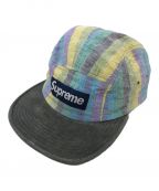 SUPREMEシュプリーム）の古着「Striped Linen Suede   Camp Cap ストライプリネンスウェードキャンプキャップ　14SS」｜ブルー×イエロー