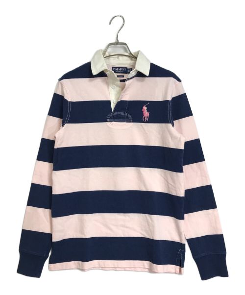 POLO RALPH LAUREN PINK PONY（ラルフローレンピンクポニー）POLO RALPH LAUREN PINK PONY (ラルフローレンピンクポニー) ラガーシャツ　長袖シャツ　ボーダーラガーシャツ　ナンバリングシャツ　ワンポイント刺繍 ピンク×ネイビー サイズ:XSの古着・服飾アイテム