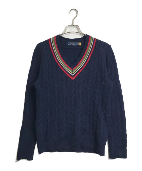 POLO RALPH LAUREN（ポロ・ラルフローレン）POLO RALPH LAUREN (ポロ・ラルフローレン) No67 ナンバリングカシミヤ混チルデンセーター Vネックニット ネイビー サイズ:XSの古着・服飾アイテム