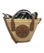 TORY BURCHトリーバーチ）の古着「ELLA STRAW MINI BASKET エラ ストロー ミニ バスケット カゴバッグ　ミニバッグ　ショウダーバッグ　ハンドバッグ」｜ブラウン