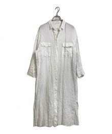 1er Arrondissement（プルミエ アロンディスモン）の古着「リネンシャツワンピース　ロングワンピース　マキシワンピース　麻　linen shirt one-piece」｜ホワイト