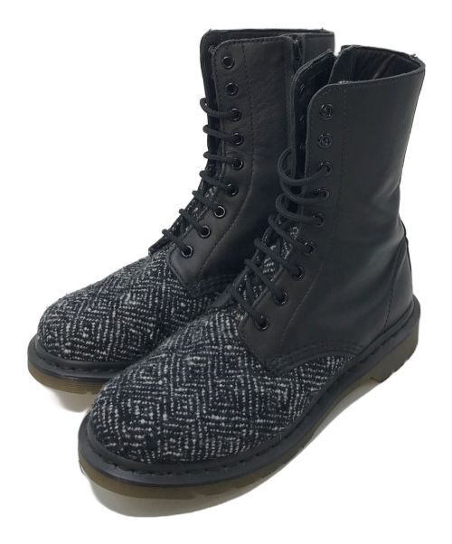 Dr.Martens（ドクターマーチン）Dr.Martens (ドクターマーチン) Y's (ワイズ) ツイード９ホールレザーブーツ　ツイード　レザー　コンビネーションブーツ　13410 ブラック サイズ:UK6の古着・服飾アイテム