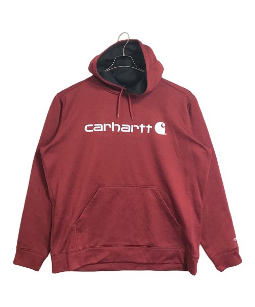 CarHartt（カーハート）CarHartt (カーハート) ロゴプリントパーカー　フーディー　長袖 レッド サイズ:XLの古着・服飾アイテム