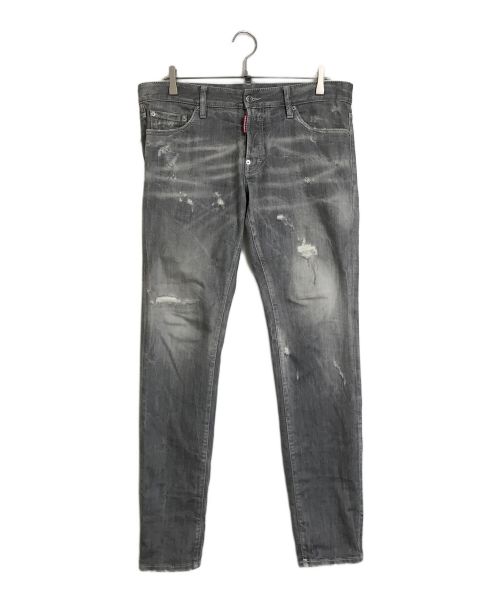 DSQUARED2（ディースクエアード）DSQUARED2 (ディースクエアード) RELAX LONG CROTCH JEANS デニムパンツ　ダメージ加工　5ポケット グレー サイズ:50の古着・服飾アイテム