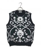 TTT MSWティー）の古着「Persia Knit Vest ペルシャニットベスト」｜ブラック×グリーン