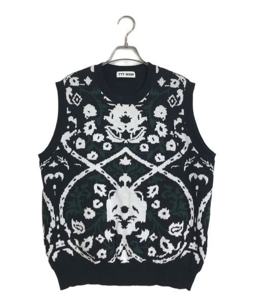 TTT MSW（ティー）TTT MSW (ティー) Persia Knit Vest ペルシャニットベスト ブラック×グリーン サイズ:Mの古着・服飾アイテム