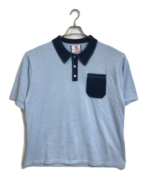 son of the cheese（サノバチーズ）SON OF THE CHEESE (（サノバチーズ）) Hand Stitch Polo Knit   BLUE  ハンドステッチポロシャツ　半袖　S/S スカイブルー サイズ:Mの古着・服飾アイテム