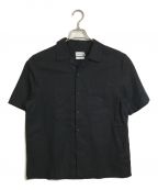 Calvin Kleinカルバンクライン）の古着「CKロゴ刺繍半袖シャツ LINEN COTTON CUBAN S/S SHIRT」｜ブラック