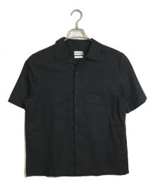 Calvin Klein（カルバンクライン）の古着「CKロゴ刺繍半袖シャツ LINEN COTTON CUBAN S/S SHIRT」｜ブラック