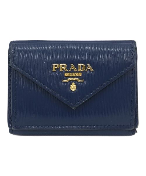 PRADA（プラダ）PRADA (プラダ) ミニ財布 3つ折りコンパクト折り財布 ネイビー サイズ:実寸参照の古着・服飾アイテム