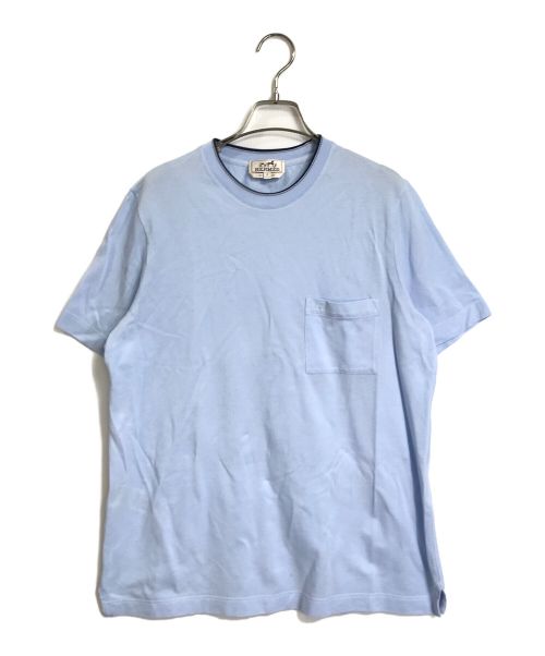 HERMES（エルメス）HERMES (エルメス) Hロゴ サドルステッチ ポケット付きTシャツ ブルー サイズ:Sの古着・服飾アイテム