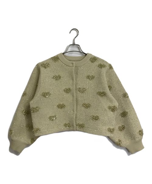 Ameri（アメリ）Ameri (アメリ) HEART LAME KNIT CARDIGAN TOP ハートラメニットカーディガン　ショートカーディガン ゴールド サイズ:FREE 未使用品の古着・服飾アイテム