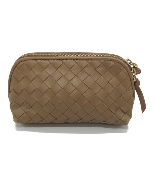 BOTTEGA VENETA（ボッテガベネタ）BOTTEGA VENETA (ボッテガベネタ) イントレチャートコインケース ハンドポーチ ミニポーチ ブラウン サイズ:実寸参照の古着・服飾アイテム