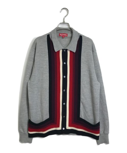 SUPREME（シュプリーム）Supreme (シュプリーム) 19SS Corner Stripe Polo Sweater センターストライプポロニット グレー サイズ:Mの古着・服飾アイテム