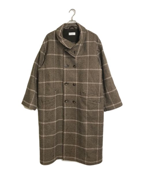 taupe（トープ）TAUPE (トープ) W Breasted Check Stand Up Coat ブラウン サイズ:03の古着・服飾アイテム