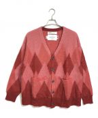 DAIRIKUダイリク）の古着「Argyle Mohair Knit Cardigan」｜レッド×ピンク