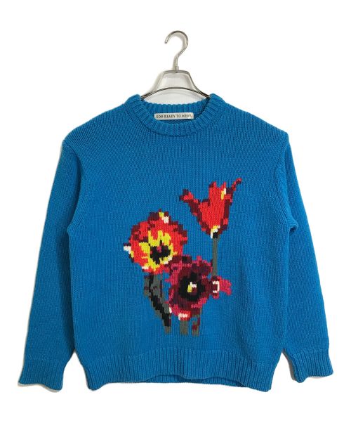 Soe（ソーイ）Soe (ソーイ) INTARSIA KNIT FLOWER インターシャニット　ローゲージニット　花柄 ブルー サイズ:1の古着・服飾アイテム