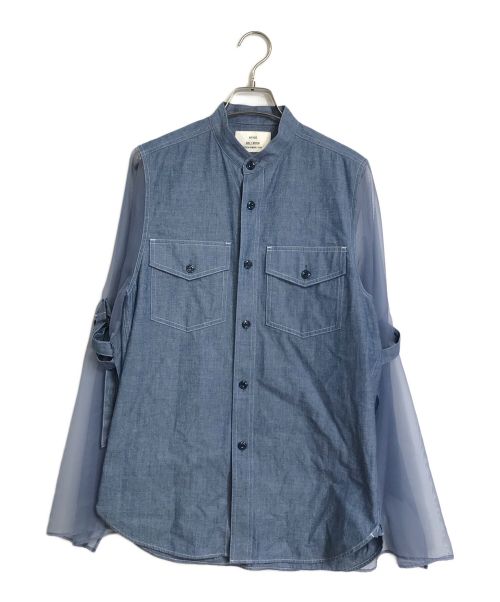 HYKE（ハイク）HYKE (ハイク) CHAMBRAY MILITARY SHIRT WITH SHEER SLEEVES ブルー サイズ:Mの古着・服飾アイテム