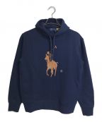 POLO RALPH LAURENポロ・ラルフローレン）の古着「レザー Big Pony フリース フーディ ビックポニーパーカー」｜ネイビー