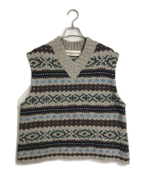 Shinzone（シンゾーン）Shinzone (シンゾーン) FAIR ISLE VEST　フェアアイルベスト　ニットベスト グレー サイズ:FOの古着・服飾アイテム