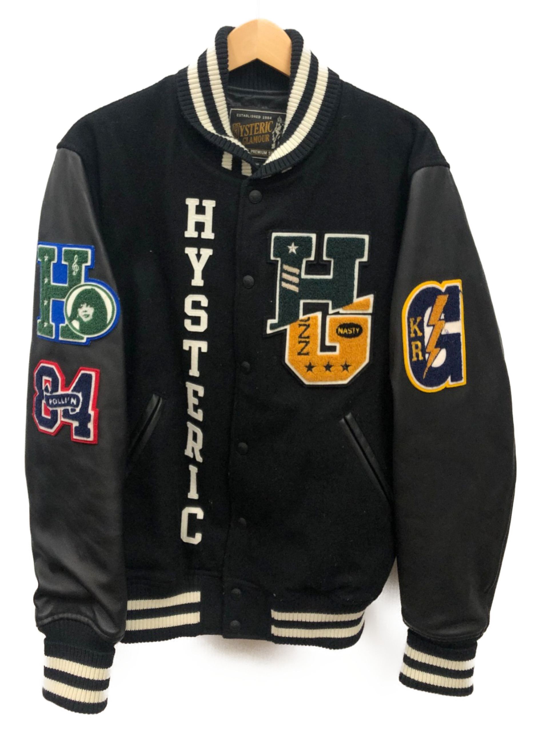 中古 古着通販 Hysteric Glamour ヒステリックグラマー オーバーラップロゴワッペンスタジャン ブラック サイズ L ab12 Hg Overlap Logo 19aw ブランド 古着通販 トレファク公式 Trefac Fashion