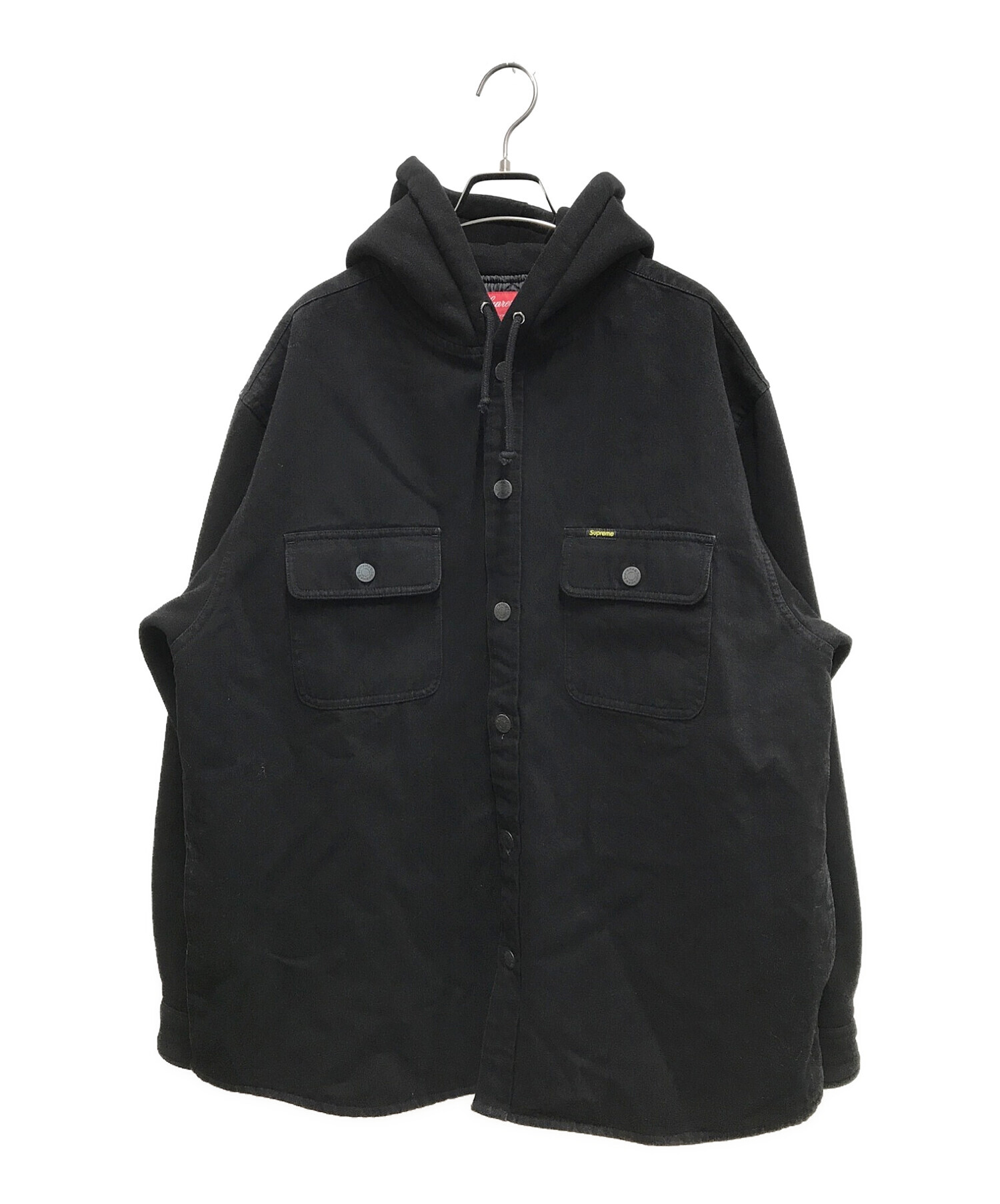 SUPREME (シュプリーム) フリースフーデッドデニムシャツ / Fleece Hooded Denim Shirt ブラック サイズ:L